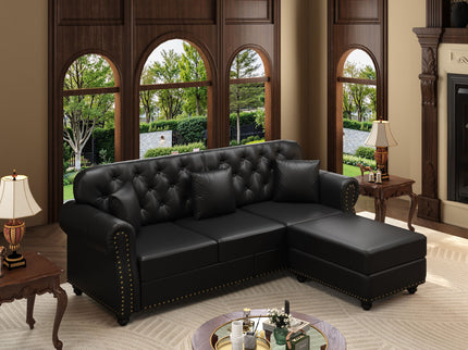 Upholstered Sofa With Nailhead Trim, Rolled Armrests With Ottoman