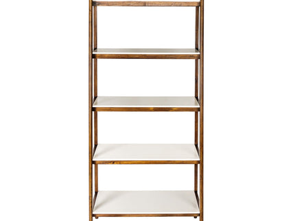 Mid - Century Design 5 Shelf Bookcase - Off White / Pecan