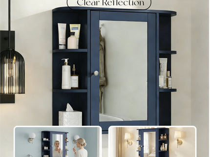 Bathroom Wall Storage Cabinet With Mirror And Adjustable Shelf, 6 Open Shelves