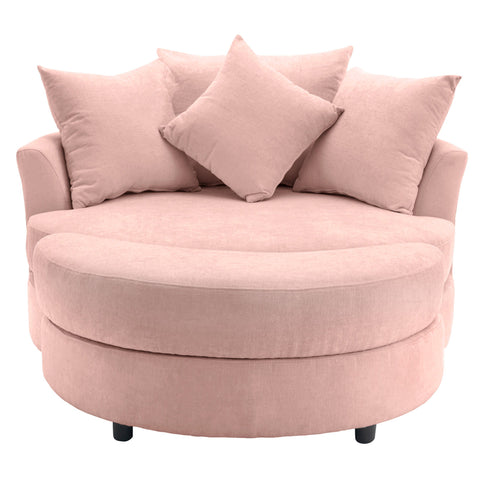 360° Swivel Accent Barrel Chair With Storage Ottoman & 4 Pillows, Modern Leisure Chair Round Accent For Living Room