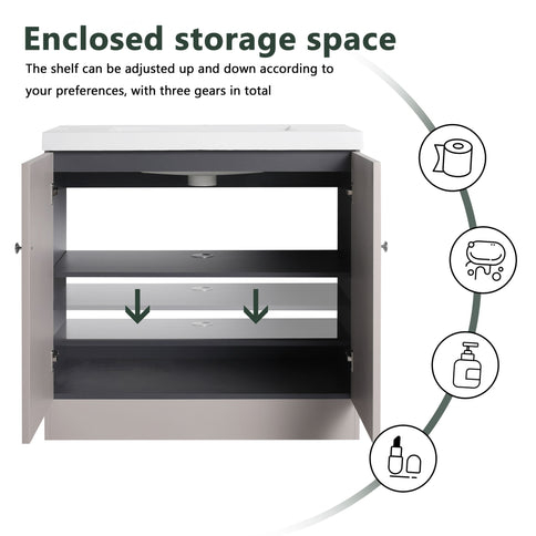 Contemporary Freestanding Bathroom Vanity With Resin Sink & Soft-Close Cabinet Doors