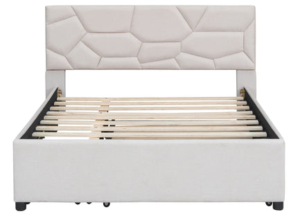 Upholstered Platform Bed With Brick Pattern Headboard And Twin Long Size Trundle