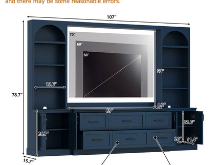 Arched Entertainment Center Wall Unit With 6 Drawers, Large TV Stand With Bookshelves