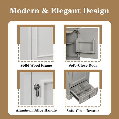 Bathroom Vanity With Sink, Soft Close Door, Adjustable U-Shaped Shelf
