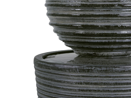 31.5" Tall Striped Column Fountain With LED Light Design For Outdoor Spaces - Gray