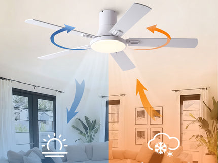 Flush Mount Ceiling Fans With LED Light And Remote Control, 5 Blades