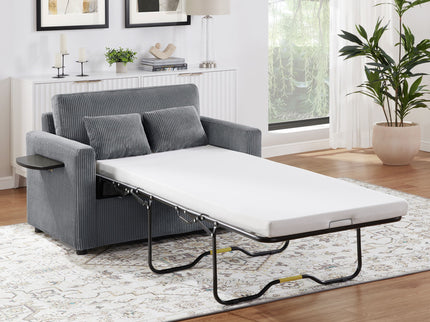 Sleeper Sofa With Foldable Mattress, USB Ports, Side Table & Storage Pocket