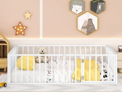 Metal Floor Bed Frame With Fence And Door