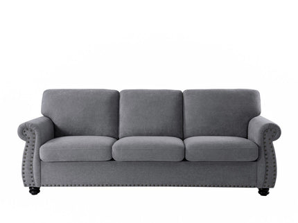 Soft Sofa, Upholstered 3 Seater Couch With High Density Foam, Loose Back Cushions And Turned Legs
