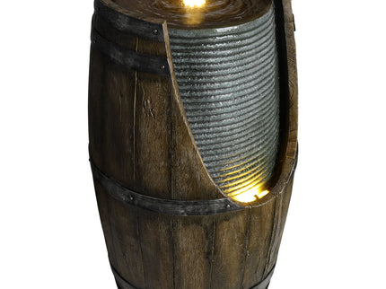 Rustic Barrel Water Fountain With LED Light