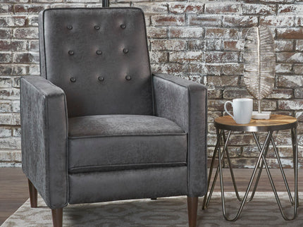 Macedonia - Mid Century Modern Button Tufted Fabric Recliner - Slate