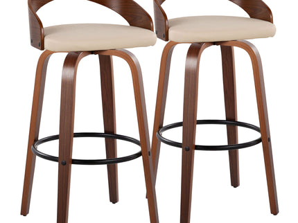 Grotto - Mid Century Modern Fixed Height Barstool & Swivel With Round Footrest (Set of 2)