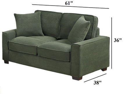 Sofa & Loveseat 2 Piece Set With Accent Pillows - Forest Green