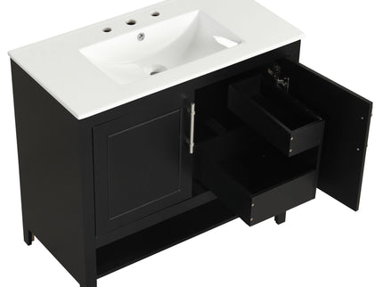 36" Bathroom Vanity With Sink, Frame Cabinet With Doors And Drawers - Black