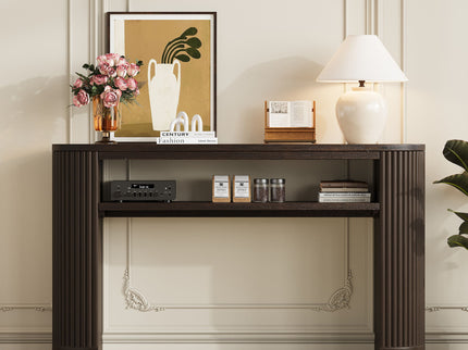 Console Table With Fluted Legs, Open Shelf