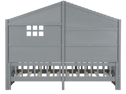 House Bed With Shelves, Window And Sparkling Light Strip On The Roof