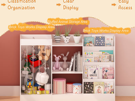 Bookshelf And Toy Storage, 3 Tier Montessori Bookcase With Stuffed Animal Organizer - White
