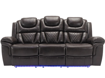 3 Pieces Recliner Sofa Sets Home Theater Seating Manual Recliner Chair & Center Console And LED Light Strip For Living Room - Brown