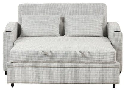 Pull Out Loveseat Sofa With Adjsutable Backrest, 2 Pillows, Cup Holders, USB Ports For Living Room