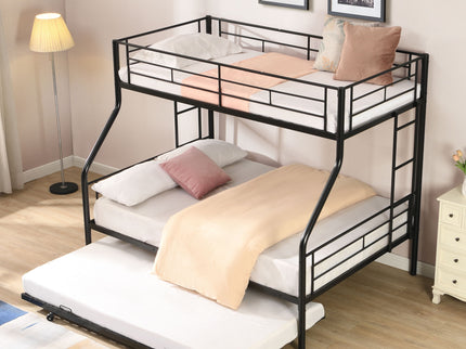 Twin Over Full Modern Metal Bunk Bed With Trundle - Black