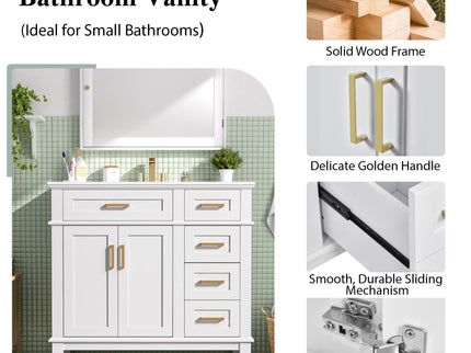 Modern Bathroom Vanity With Ceramic Sink, Soft Close Storage Cabinet