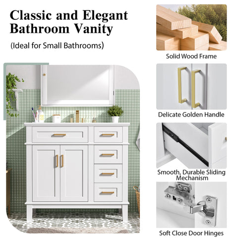 Modern Bathroom Vanity With Ceramic Sink, Soft Close Storage Cabinet