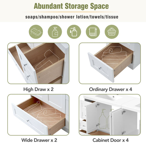 Shaker Free Standing Bathroom Vanity Cabinet & Sink, Soft Close Drawers, Soft Close Doors