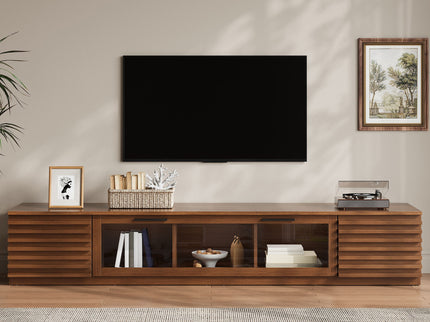 TV Stand With LED Lighting, Soft Closing Hinges, Cable Management - Walnut