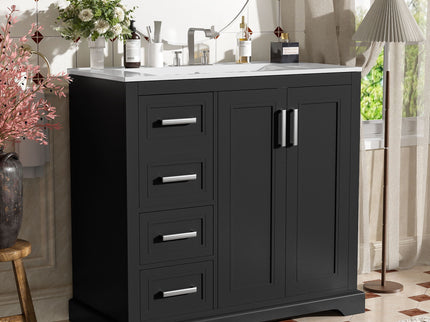 Bathroom Vanity With Sink, Soft Close Doors, Adjustable Shelf & 3 Drawers