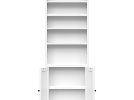 Bookcase Tall 5-Tier Adjustable Storage Shelf With Door Deep - White