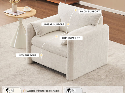 Fixed Modern Accent Chair Single Seater Plush Chenille Lounge Chair With High Resilience Cushion - Ivory White