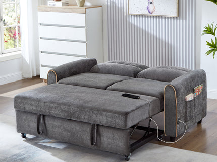 Pull Out Sofa Bed With Adjustable 3 Position Backrest, USB Charging Ports, Side Pockets