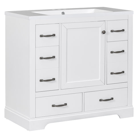 Modern Bathroom Vanity With Sink, 6 Drawers, Adjustable Shelf