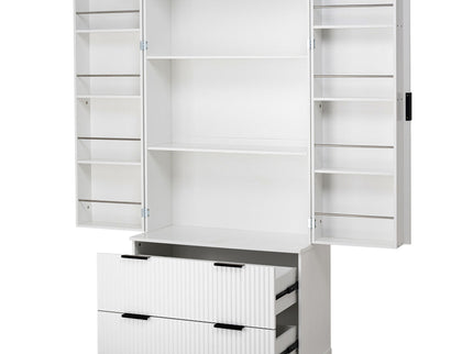 Fluted Kitchen Pantry Cabinet With 2 Large Drawers & 8 Door Spice Rack