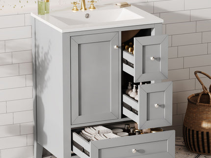Modern Bathroom Vanity With Sink, Freestanding Cabinet With Drawers And Shelves