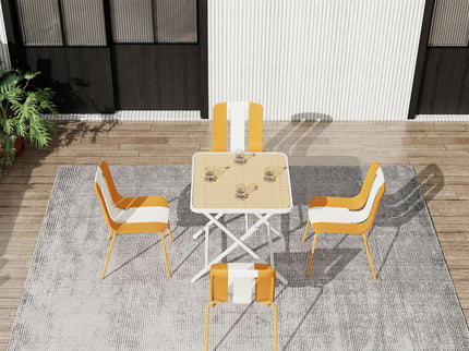 4 Piece Set Of Modern Striped Single Chairs With Folding Square Table