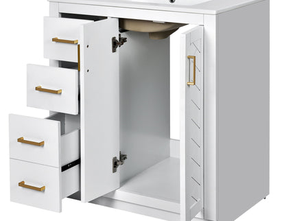 Ceramic Sink Combo, Freestanding Vanity Set With 3 Drawers & Soft Closing Doors