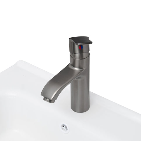 Modern Freestanding Bathroom Vanity With Ceramic Sink, Hot And Cold Faucet, 1 Door Cabinet & Open Shelf