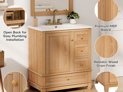 Freestanding Bathroom Vanity With Sink, Soft Close Doors & Drawers, Ample Storage - Wood