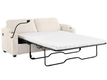 Sleeper Sofa Loveseat Sofa With Full Size Mattress, 2 USB Ports, 2 Cup Holders, 2 Side Pockets And Phone Holder