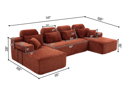 Sectional Sleeper Sofa & Storage Pockets, Modular Couch With Throw Pillows For Living Room