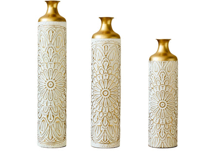 3 Piece Home Decoration Large Glazed Floor Vase Decoration Home Droplet Shaped - Gold / White