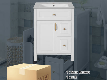 Elegant Bathroom Vanity With Ceramic Sink, Soft Close Doors And Drawers, Double Storage Racks