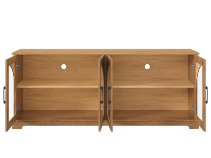 TV Stand With Semi Arched Glass Doors, Media Console With Adjustable Shelves For Living Room - Brown