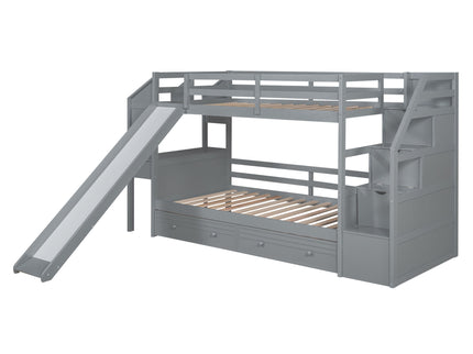 Bunk Bed With Storage Staircase, Slide, Desk, Drawers, And Shelves