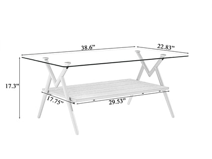 Rectangle Coffee Table With Tempered Glass Top And Shelf