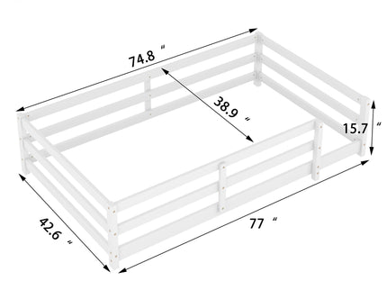 Twin Size Montessori Floor Bed With Fence - White