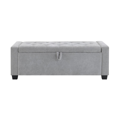 Upholstered Storage Ottoman Bench With Button Tufting And Safety Hinge