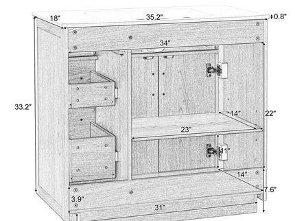 Bathroom Vanity & Sink, Soft Close Doors & Drawers - Wood