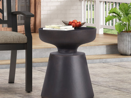 Outdoor Lightweight Concrete End Table With Half Sphere Top - Copper